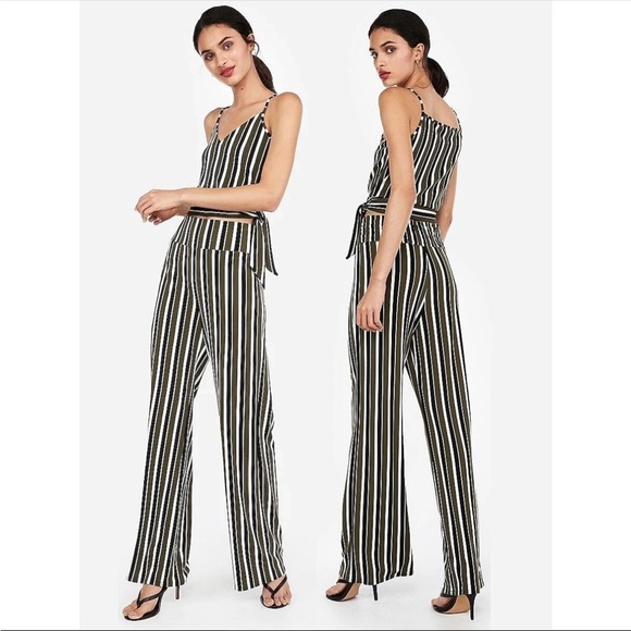 Express Pants - Express Green/Black/White Cami Top & High Waisted Pants 2 piece set, Medium